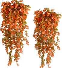2Pcs Artificial Hanging Fall Plants Fake Hanging Plant Faux Eucalyptus Leaf Gree