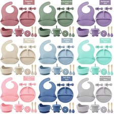 100 Silicone Baby Feeding Set, BPA Free Baby Dishes 9 PCS Set - CHOOSE COLOR