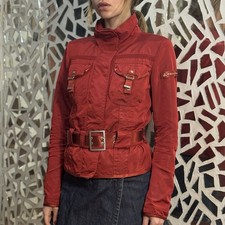 PEUTEREY utility biker jacket for women s 40 in red belted windbreaker