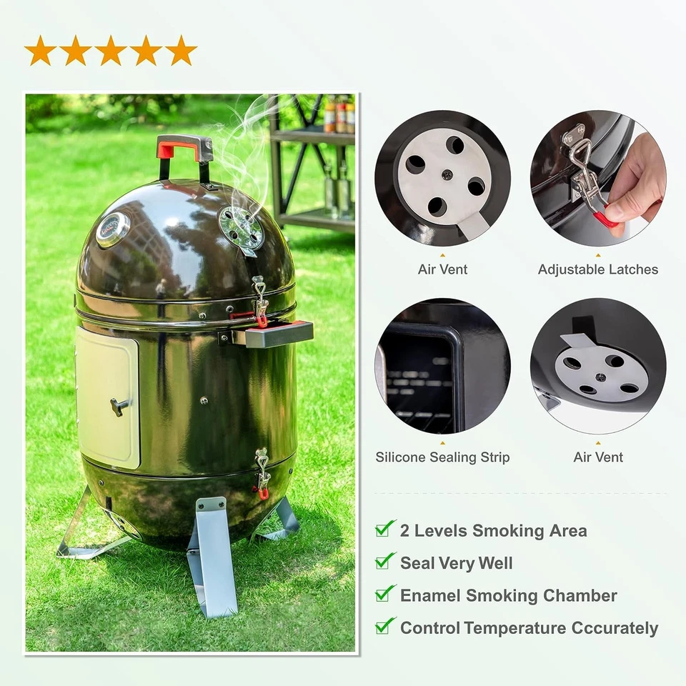 Parrilla de barbacoa para ahumador de carbón 3 en 1 exterior para fumadores verticales cocina de carne portátil Foto 4 de 4