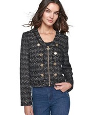 KARL LAGERFELD PARIS Women's Polyester Open Front Tweed Jacket Black Size 2 199