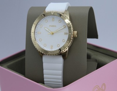 Fossil Dayle Gold White Silicone Crystals Women's BQ3965 Watch