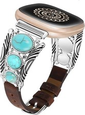 Minyee Leather Band for Fitbit Versa 4/3 Sense 2/1 Boho Strap