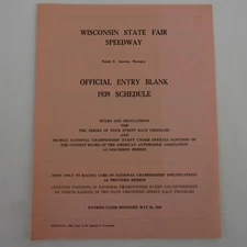 Milwaukee State Fair Speedway Official Entry Blank 1939 Schedule