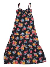 Floral Multi Colored Dress Spaghetti Straps Front Bow detail Smocked Back Sz S