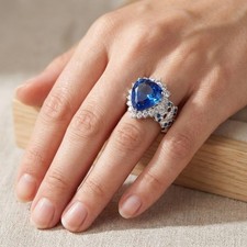 Ravishing Royal Blue Sapphire 10.50Ct 925 Sterling Silver White Gold Halo Rings