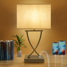 3-Way Dimmable Touch Control Medium Table Lamp with Type C/USB Charging Port ...