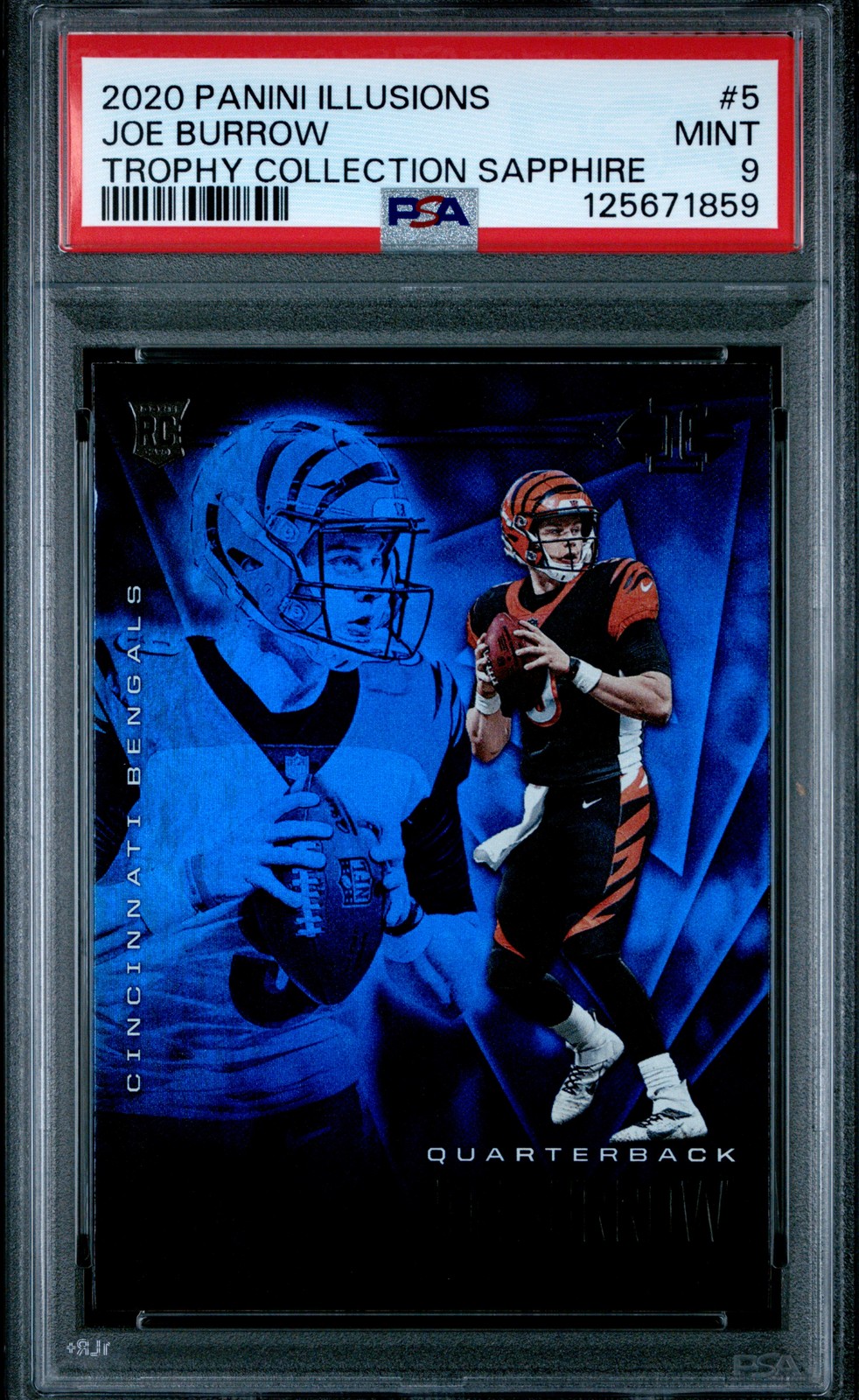 2020 PANINI ILLUSIONS TROPHY COLL SAPPHIRE #5 JOE BURROW ROOKIE RC PSA 9