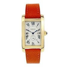 Cartier Tank Americaine 18k Yellow Gold Silver Dial 24mm Quartz Watch 8012905
