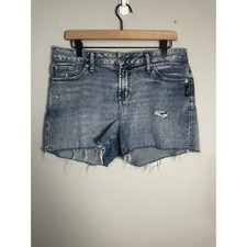 Silver Jeans Co Avery Short Size 30 Medium Wash Distressed Raw Hem Denim Shorts