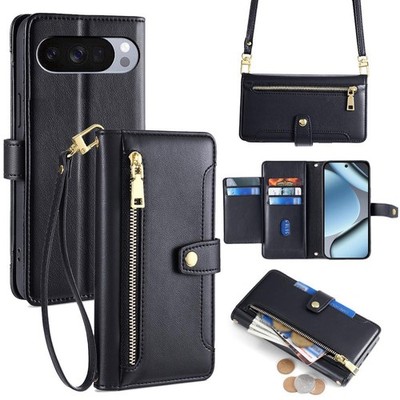 Kunstleder Hülle für Google Pixel 10 Pro XL Crossbody Zipperfach & Kartenfächern