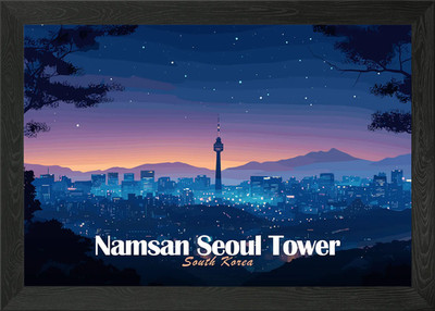 Namsan Seoul Tower at Night Framed Wall Art Poster Canvas Print Picture