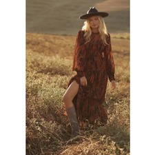 Farm Rio Sheer Printed Tiered Maxi Dress