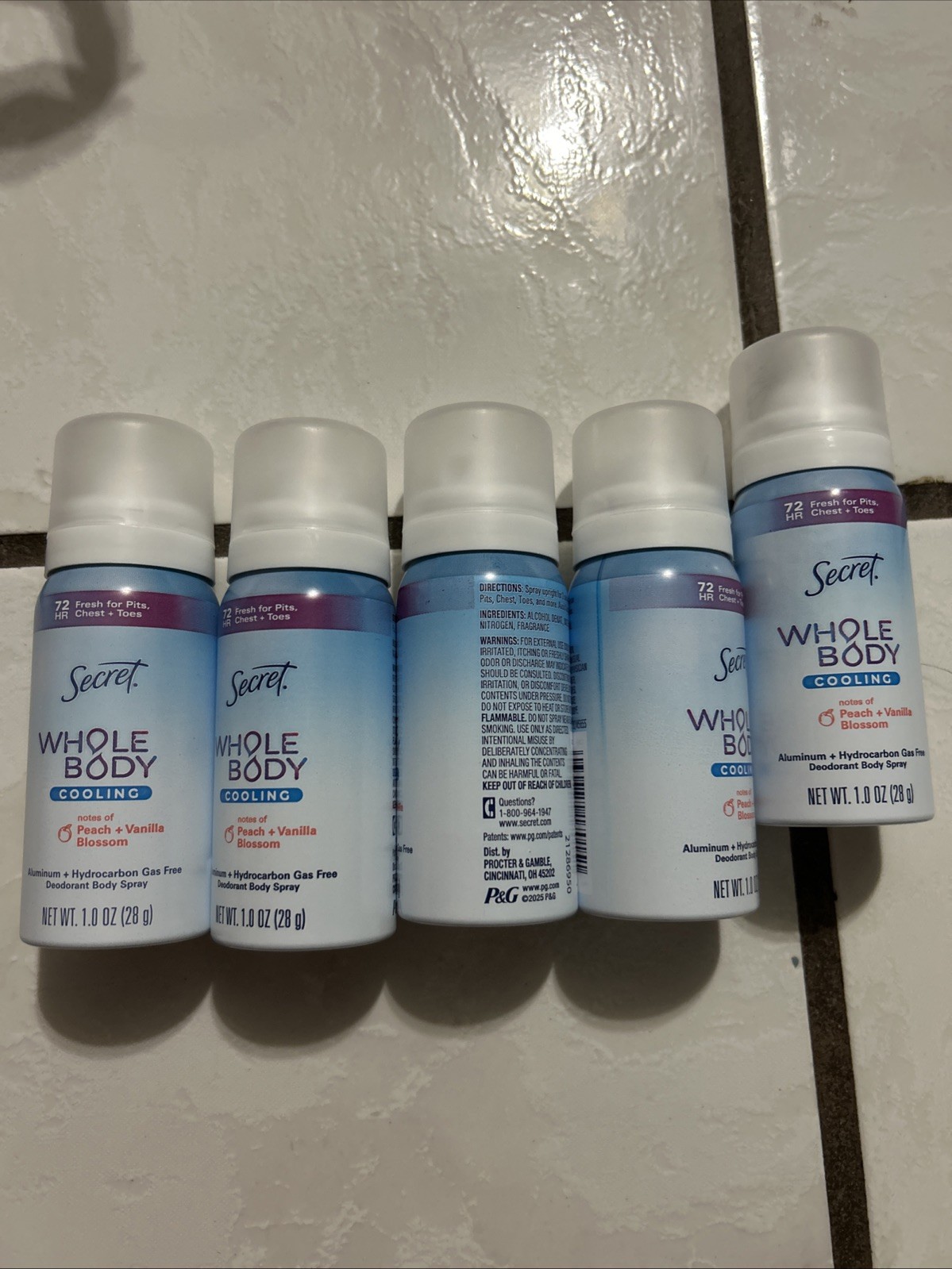 Secret Whole Body Deodorant Spray, Peach & Vanilla Travel Size 1oz Lot Of 5
