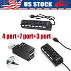 USB Hub 7 Port On/Off Switch High Speed Splitter AC Adapter Cable PC Laptop Lot