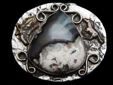 MJ19171 VINTAGE 1970s  MULTI-COLOR AGATE STONE  WESTERN  COWBOY DESIGN BUCKLE