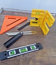 Level and Square Lot - Johnson Speed Square-T Bevel Square-Torpedo & Post Level