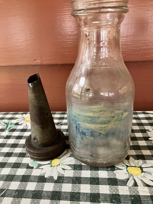 Vintage Sunoco Glass One Quart Oil Bottle With Spout Cap