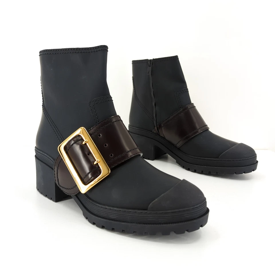 BURBERRY Mujeres EU 41 US 11 Botas Whitchester Negro Goma Cuero Hebilla Climática Foto 2 de 4