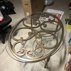 Round Glass Top Metal Scrollwork End Table Antique Gold/Clear 30x30x28" — photo 4