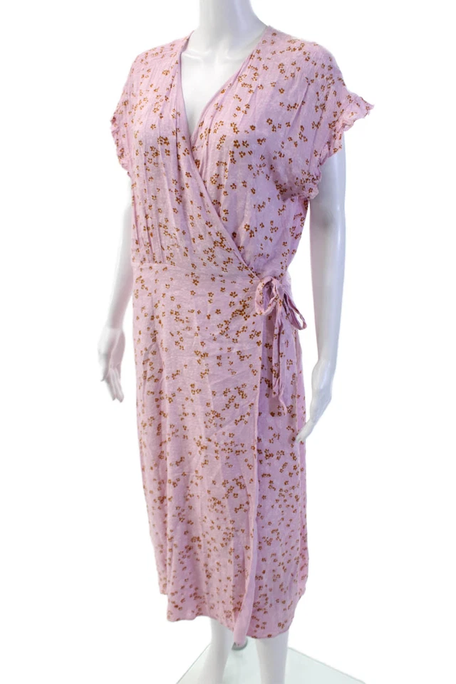 Joie Womens Sleeveless V-Neck Floral Print Wrap Dress Light Pink Size L - Image 2 of 4