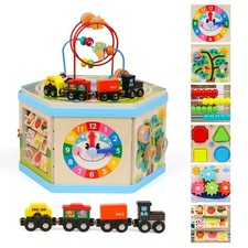 Wooden Activity Cube 9-in-1 Montessori Toys for 1 Year Old Boys Girls Medium