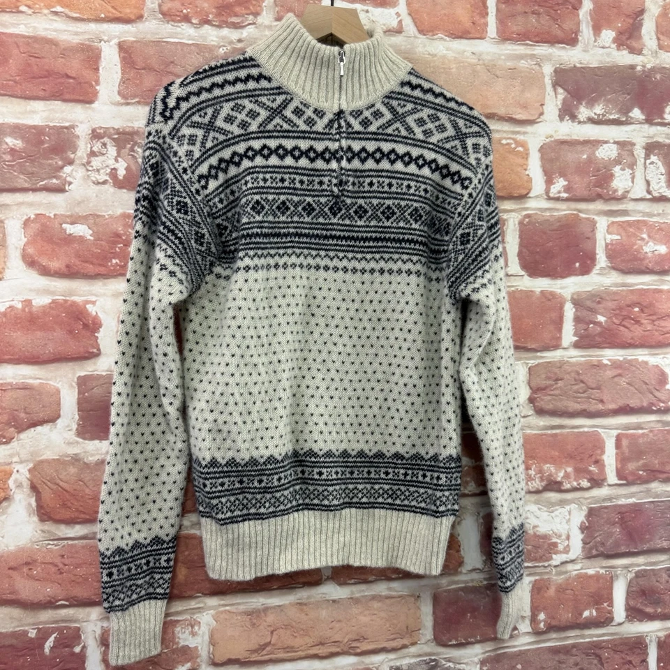 Vintage GAP Sweater Mens S Blue Gray Wool Shetland Nordic Fair Isle Knit 1/4 Zip - Image 2 of 4