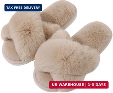 Evshine Memory Foam Fuzzy House Slippers for Women  Faux Fur Cross Band Open To