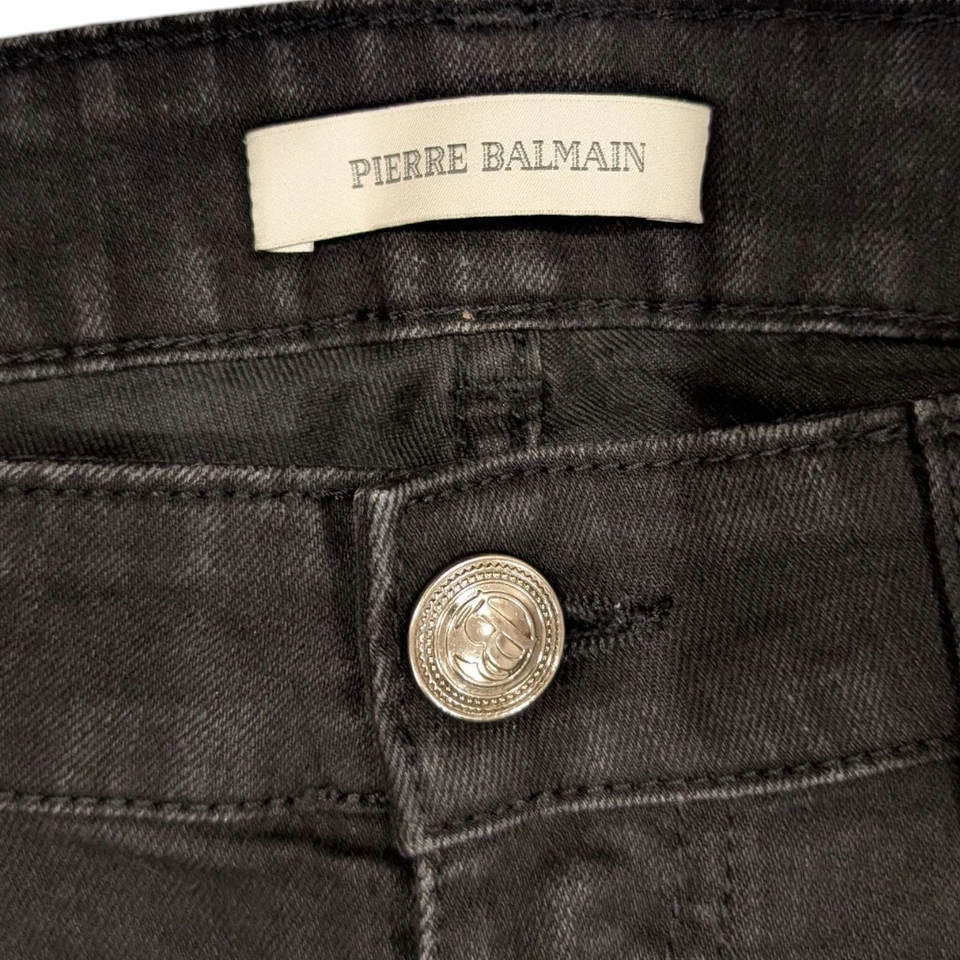 Дизайнерские узкие выстиранные черные укороченные джинсы Pierre Balmain Moto на молнии 33x24 - Изображение 3 из 4
