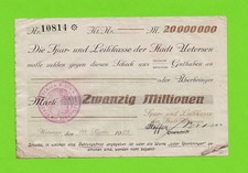 Notgeld Spar- und Leihkasse der Stadt Uetersen - 20 Mio. Mark vom 20.09.1923 RAR