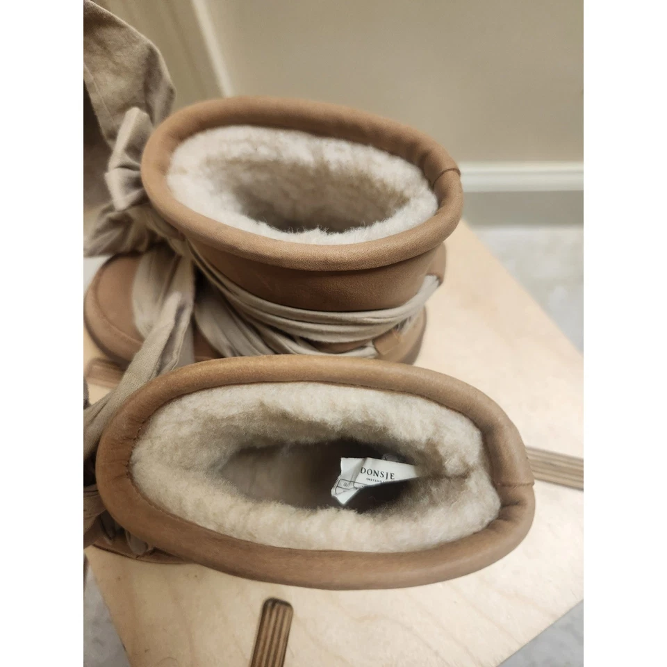 DONSJE AMSTERDAM 儿童鼠尾草绿色皮革 Organza 蕾丝内衬靴 — 第 3/4 张图片