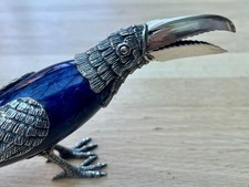 Superb Quality Sterling Silver Mounted Lapiz Stone Sculpture of A Toucan.