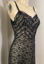 Vintage 50s VAN RAALTE Black Layered All Lace Beige Chiffon Lined Slip 32/26/34