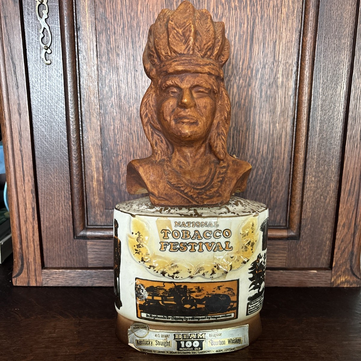 Jim Beam National Tobacco Festival Native American Indian Chief Bust  Decanter