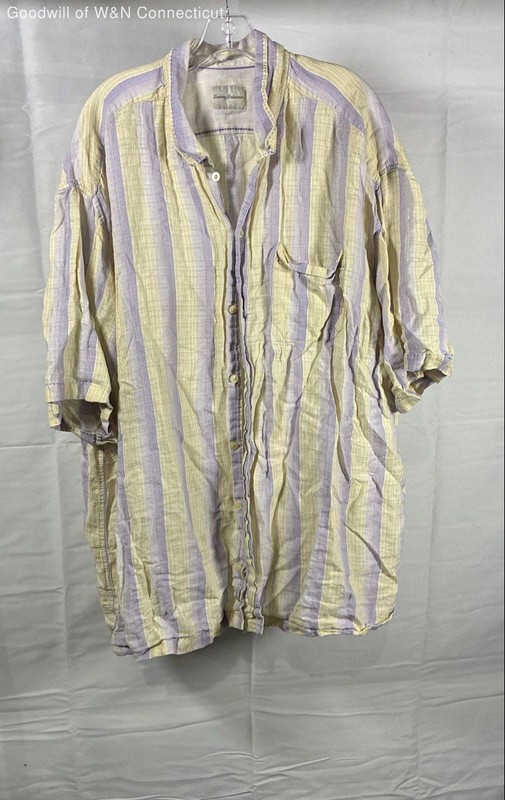 Tommy Bahama Purple Yellow Striped Linen SS Button Down Shirt Sz 3XB
