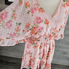 Peach Love California Pink Floral Swiss Dot Mini Dress Small