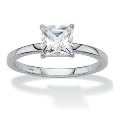 1.16 Cttw. Princess-Cut Platinum-Plated Silver White Sapphire Engagement Ring