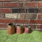 Antique set of 3 copper cider measures long handled ladles