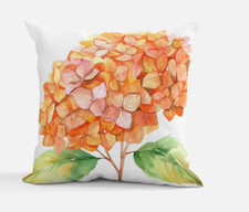 Orange Hydrangea Throw Pillow  Cottagecore Decor  14"x14"  18"x18" Ships Free