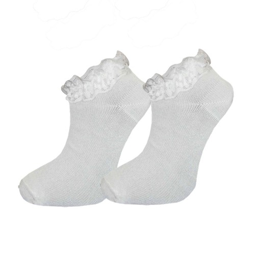 Girls Lace Socks Ankle Frilly Top Trainer Trims Ruffle School Black Grey Whites - Picture 7 of 7