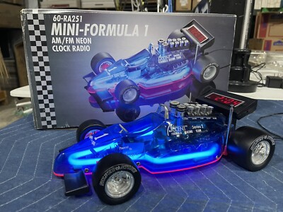 Vintage Tron Blue Neon Indy Race Car Stereo Radio AM-FM Clock Dapy? w/ Orig Box!