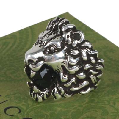 累積売上総額第1位【GUCCI★グッチ】LION HEAD CRYSTAL RING Authentic Gucci Lion Head Motif Crystal Ring In Silver
