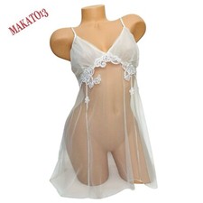 Victoria's Secret Size LARGE Babydoll Mesh Embroidered Vintage Lingerie Ivory