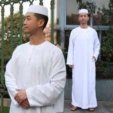 Men Arab White Abaya Islamic Muslim Dishdasha Robe Ramadan Kaftan Pakistan Dress