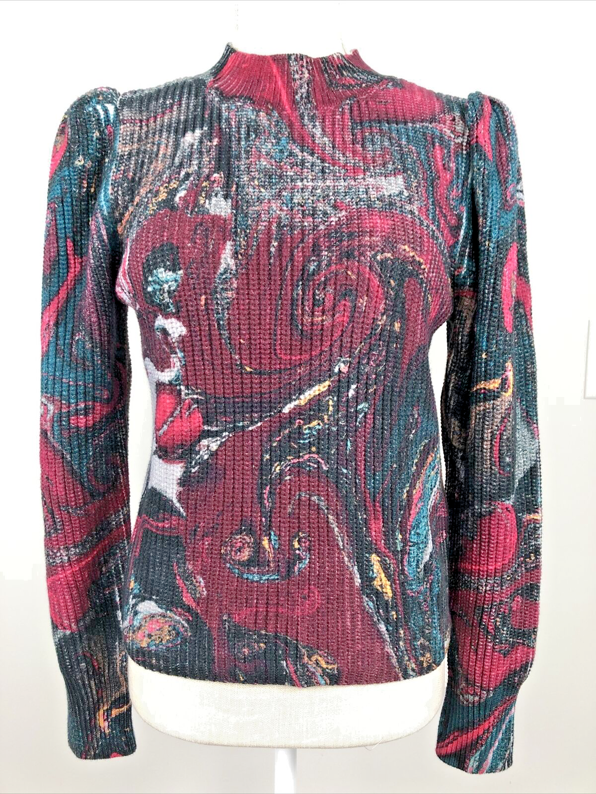 NWT! 525 AMERICA Puff Long Sleeve Sweater, Multicolor/Berry Marble, Size Small