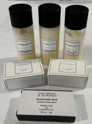 Gilchrist & Soames 6 Hotel Travel Bath Set Facial/Body Soap Lotion Conditioner