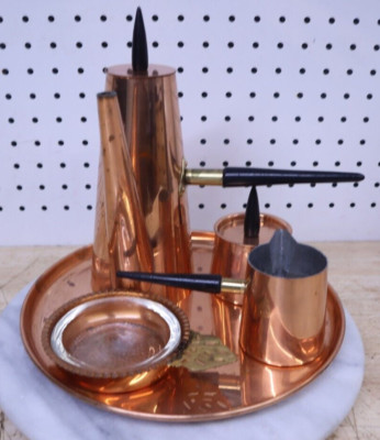 Nice Vintage Mid-Century MCM Modern Douro Copper Brass Coffee Pot Set - PORTUGAL