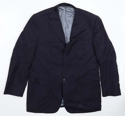 Marks and Spencer Herren Sakko Anzugjacke blau gestreift Wollmischung Größe 42