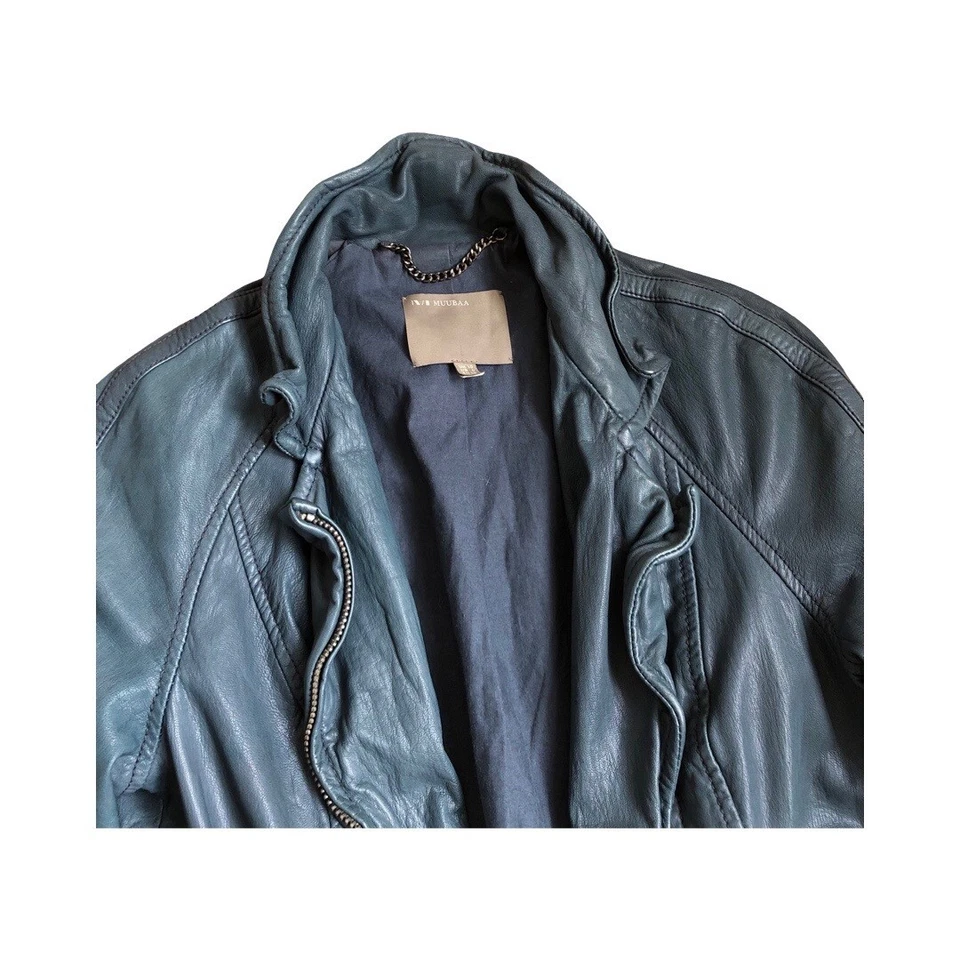 Chaqueta de cuero para mujer Muubaa Moto azul turquesa talla 6 EE. UU. Foto 2 de 4