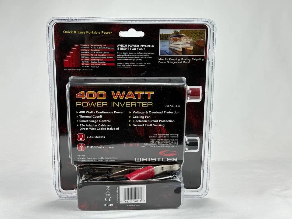 Whistler XP400i 400 Watt Power Inverter 2 USB Ports 2 AC Outlets 12V DC to AC - Image 3 of 4